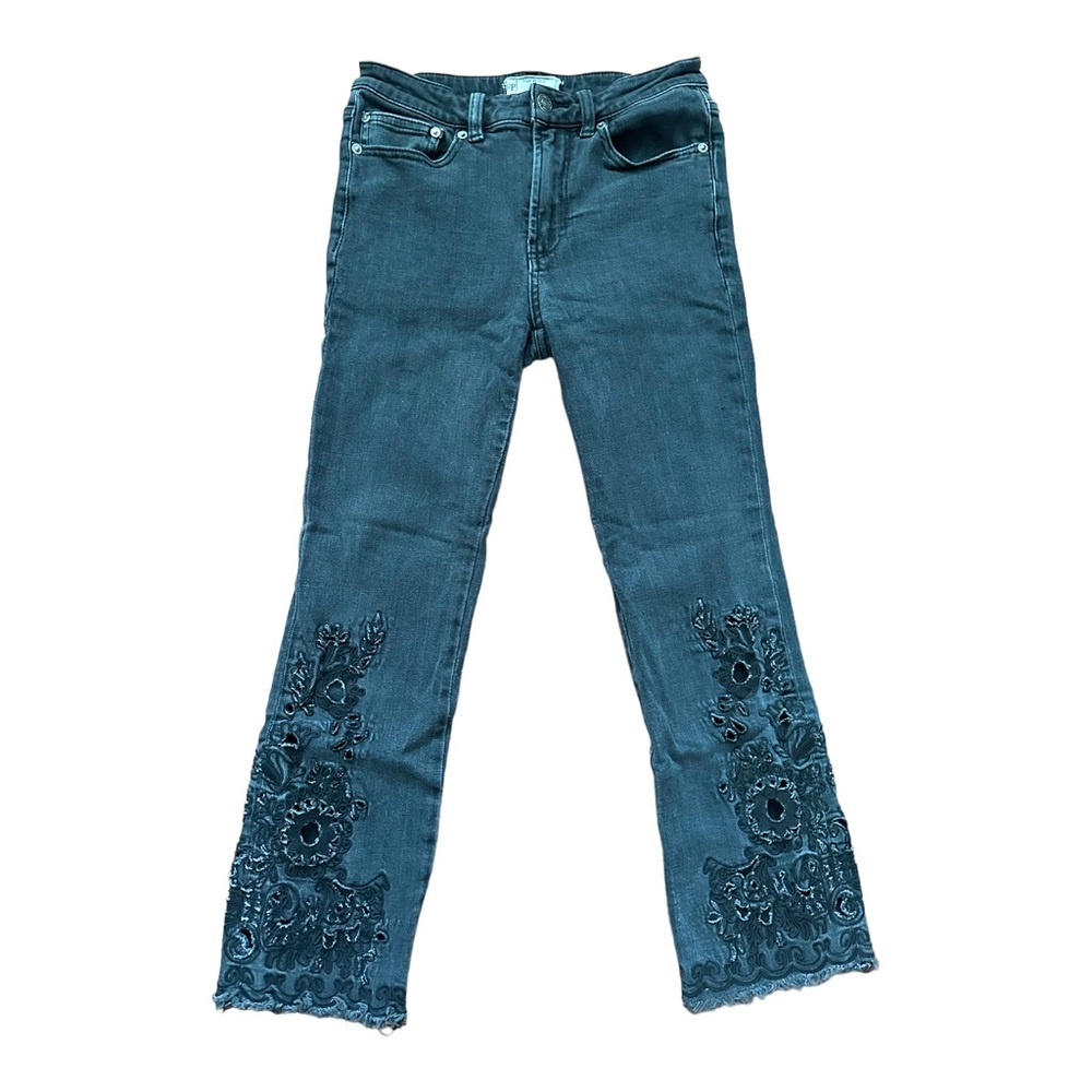 Free People charcoal gray black denim with detailing on lower legs